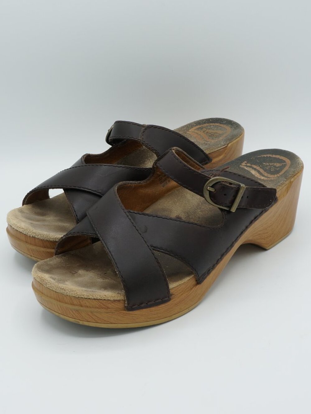 Dansko Brown Leather Criss-Cross Platform Wedge Sandals Women's Size 38 (EU)